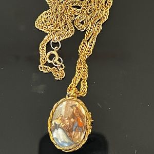 Vintage Fragonard French Victorian Revival Scene Necklace Locket gold finish 60s